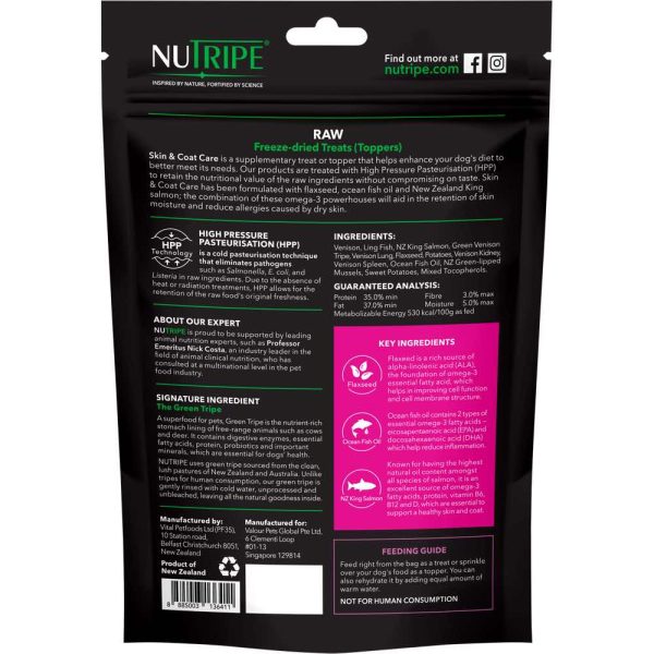 $3 OFF: Nutripe Raw Skin & Coat Care Venison With Green Tripe Freeze-Dried Dog Treats (Toppers) 50g Fashion