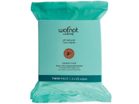 Wotnot - Natural Facial Wipes Twin Pack - Sensitive ( x 2 - 25 pack) on Sale