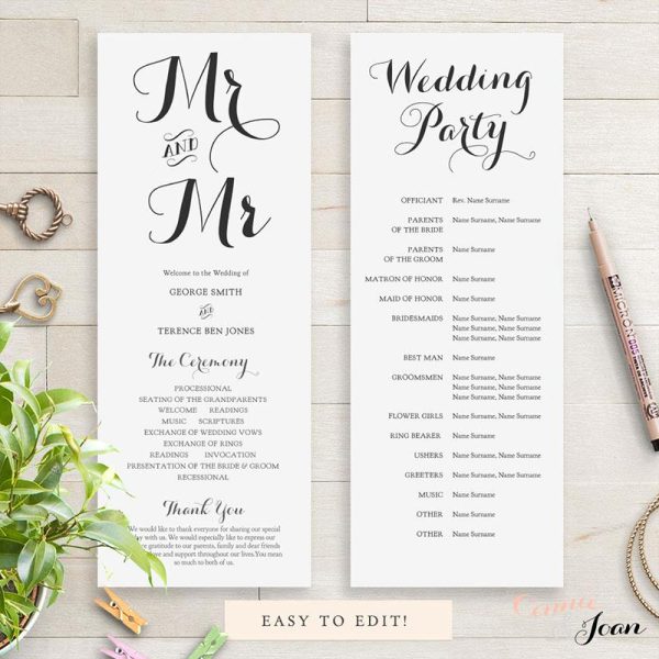 Byron Printable Wedding Order of Service Template Cheap