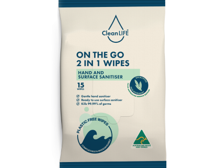 CleanLIFE On The Go 2 in 1 Wipes - Hand and Surface Sanitizer 15 Wipes Sale