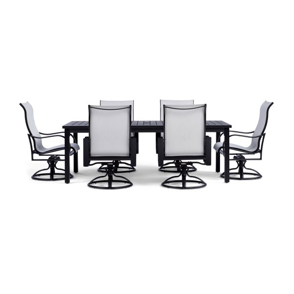 Pepin 7 Piece Rectangular Outdoor Dining Set with Swivel Rocking Chairs Supply