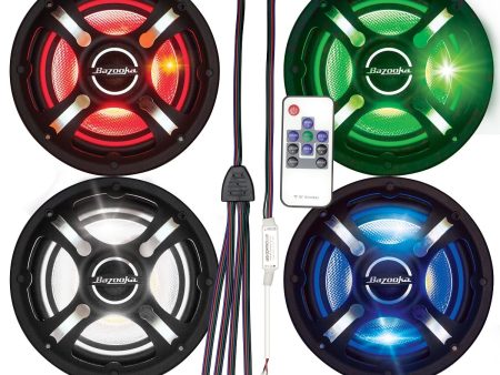 Bazooka | Marine Coax Speaker Kit | 4-Piece LED Speakers | Plug-and-Play RGB LED Controller and Remote | 3 Styles Available Discount