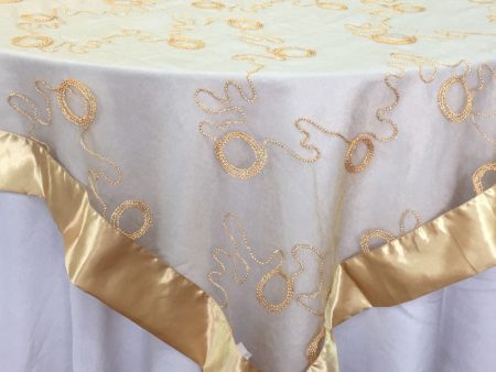 Wedding Event Home Decoration Organza embroidery table overlay w  Satin Trims Gold on Sale