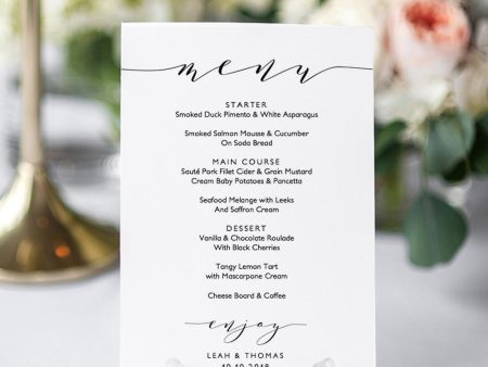 Modern Minimalist Wedding Menu Discount