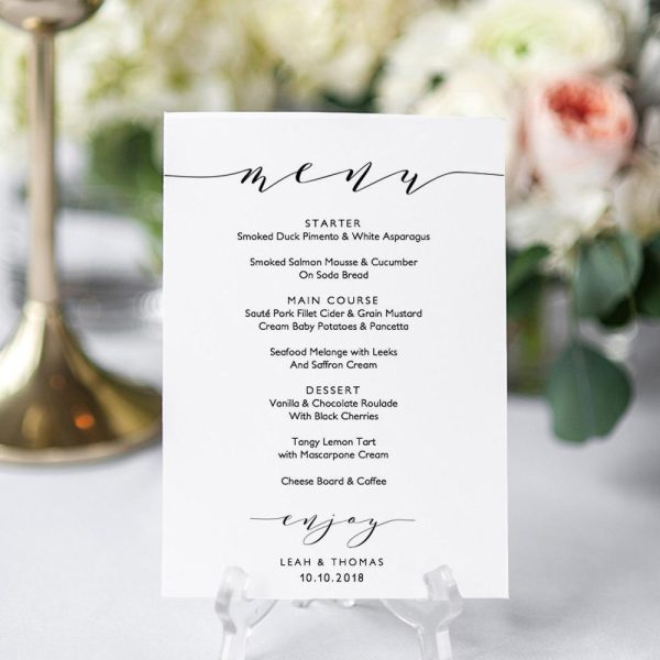 Modern Minimalist Wedding Menu Discount