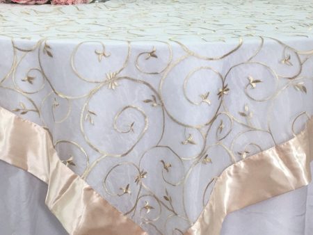 Champagne Wedding Event Home Decoration Organza embroidery table overlay w  Satin Trims Online