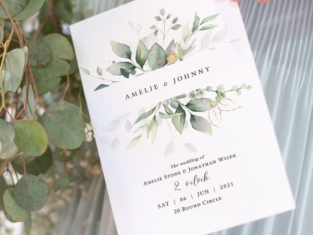 Green & Gold Folded Wedding Program Booklets For Cheap