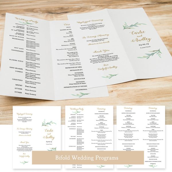 Bi-fold Greenery Wedding Program For Cheap