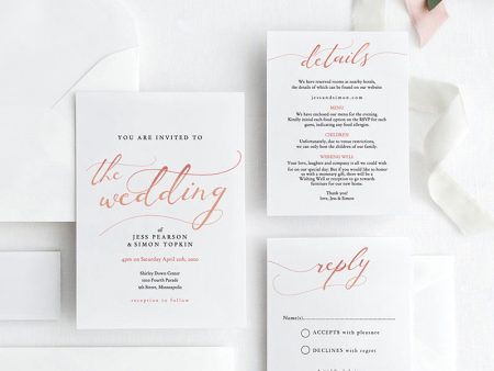 Rose Gold Wedding Invitation Template Set Online