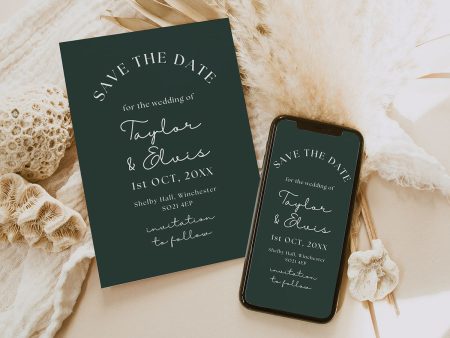 Dark Green Save the Dates with Electronic Save the Dates Online Hot Sale