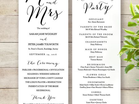 Sweet Bomb Printable Wedding Order of Service Template For Discount