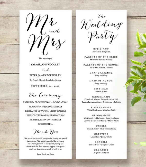 Sweet Bomb Printable Wedding Order of Service Template For Discount