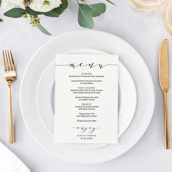 Modern Minimalist Wedding Menu Discount