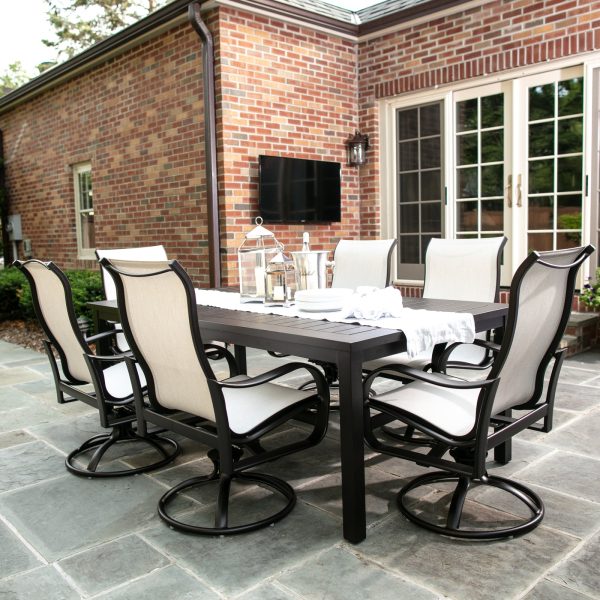 Pepin 7 Piece Rectangular Outdoor Dining Set with Swivel Rocking Chairs Supply